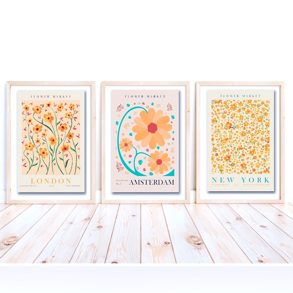 Yellow Flower Market Art Prints Set